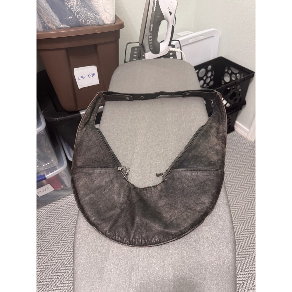 Sash Genuine Leather Shoulder Bag Brown Distressed Hobo Style - Picture 2 of 14